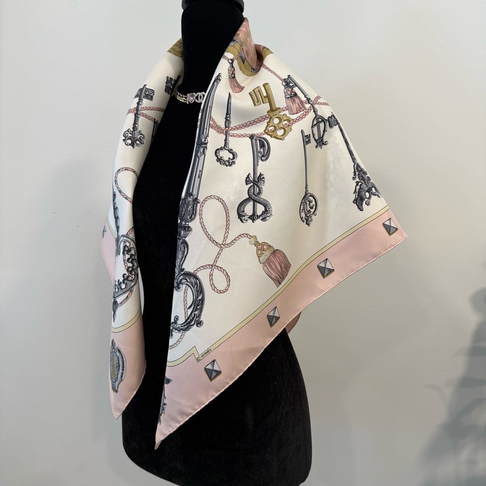 Authentic Hermes Pink and Gold Silk Scarf - Picture 8 of 11
